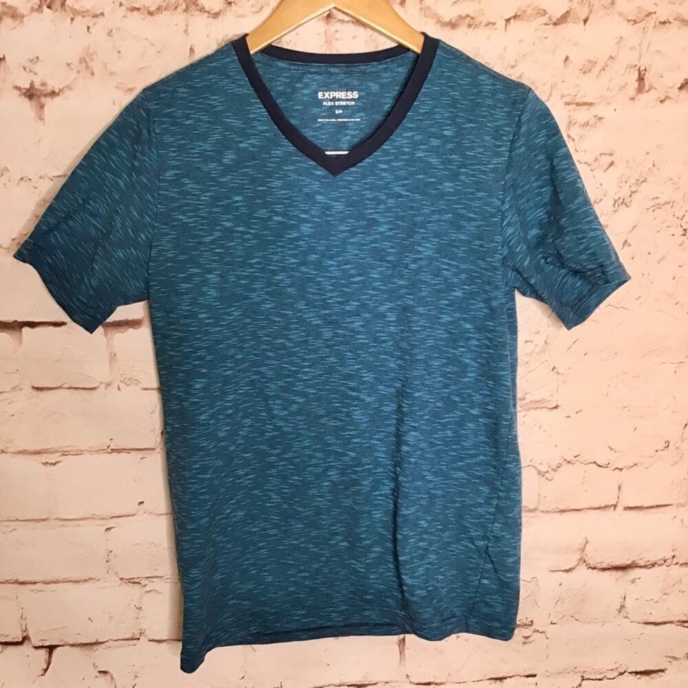 Express V Neck Flex Stretch Tee Blue Small